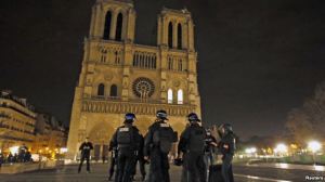 Police patrol near Notre Dame Cathedral following a series of deadly attacks in Paris, Nov. 14, 2015.